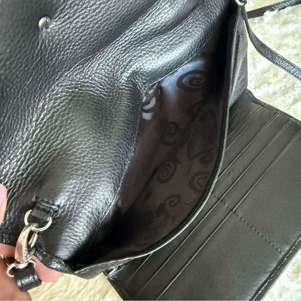 EUC Brighton Black Leather Trifold Wallet Crossbody Bag